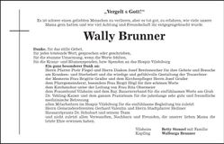 Traueranzeige Wally Brunner