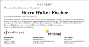 Traueranzeige Walter Fischer