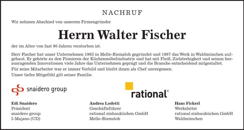 Traueranzeige Walter Fischer