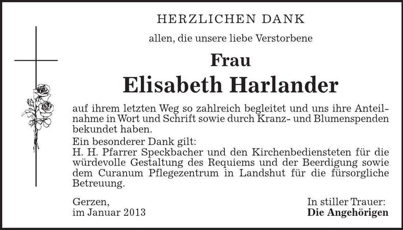Traueranzeige Elisabeth Harlander