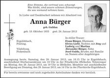 Traueranzeige Anna Bürger