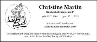 Traueranzeige Christine Martin