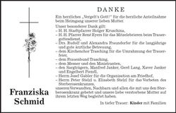 Traueranzeige Franziska Schmid