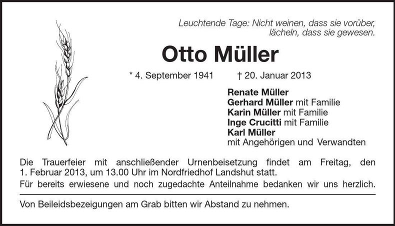 Traueranzeige Otto Müller