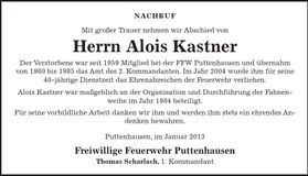 Traueranzeige Alois Kastner