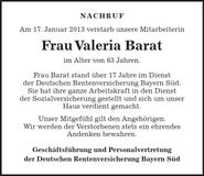 Traueranzeige Valeria Barat