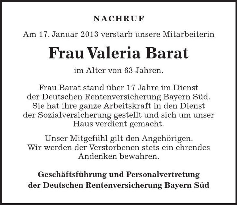 Traueranzeige Valeria Barat