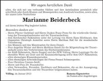 Traueranzeige Marianne Beiderbeck