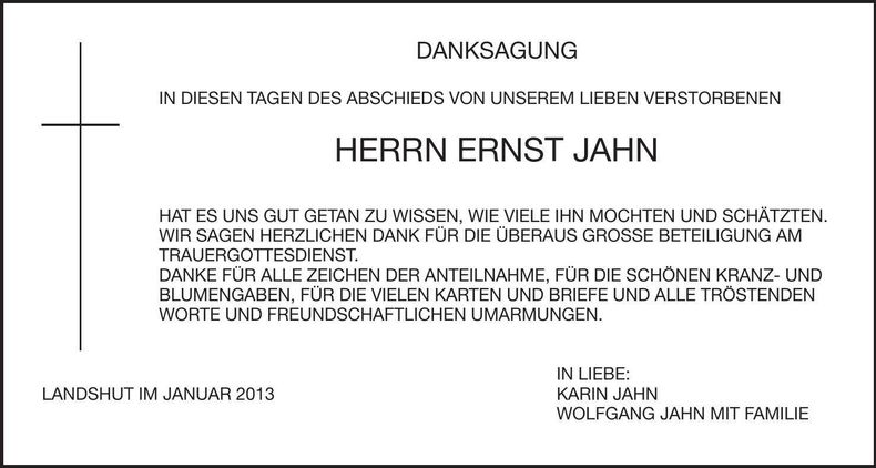 Traueranzeige Ernst Jahn