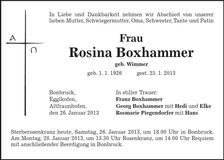 Traueranzeige Rosina Boxhammer