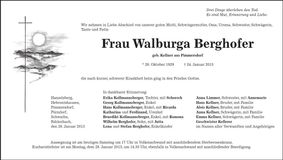 Traueranzeige Walburga Berghofer
