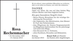 Traueranzeige Rosa Rechenmacher
