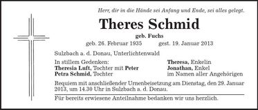 Traueranzeige Theres Schmid