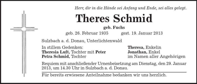 Traueranzeige Theres Schmid