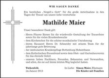 Traueranzeige Mathilde Maier