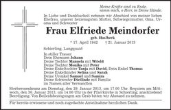 Traueranzeige Elfriede Meindorfer