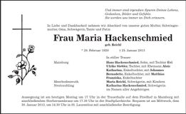 Traueranzeige Maria Hackenschmied