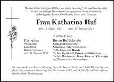 Traueranzeige Katharina Huf