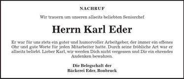Traueranzeige Karl Eder