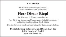 Traueranzeige Dieter Riepl
