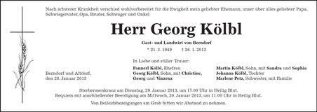 Traueranzeige Georg Kölbl