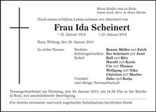 Traueranzeige Ida Scheinert