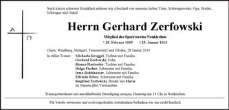 Traueranzeige Gerhard Zerfowski