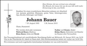 Traueranzeige Johann Bauer