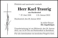 Traueranzeige Karl Traurig
