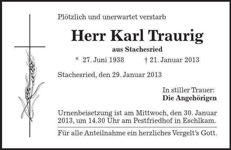 Traueranzeige Karl Traurig