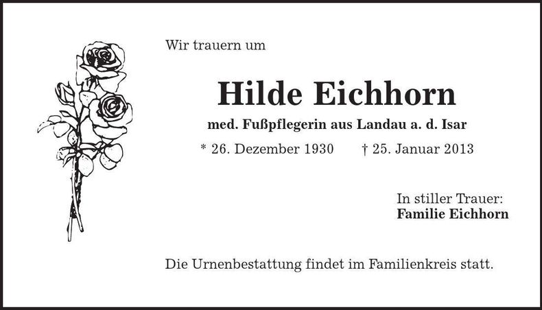 Traueranzeige Hilde Eichhorn