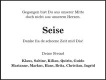 Traueranzeige  Seisenberger