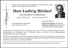 Traueranzeige Ludwig Höcherl