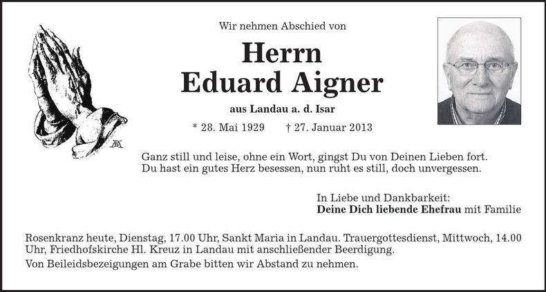 Traueranzeige Eduard Aigner