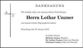Traueranzeige Lothar Unzner