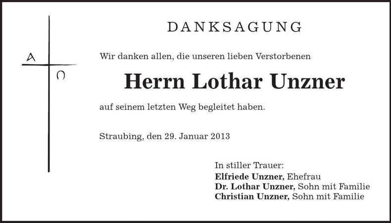 Traueranzeige Lothar Unzner
