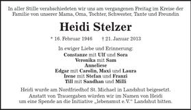 Traueranzeige Heidi Stelzer