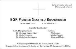 Traueranzeige Siegfried BGR Pfarrer Brandhuber
