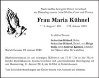 Traueranzeige Maria Kühnel
