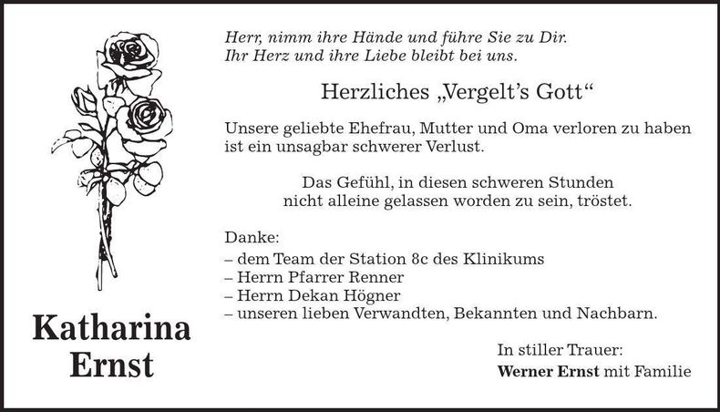 Traueranzeige Katharina Ernst