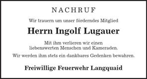 Traueranzeige Ingolf Lugauer