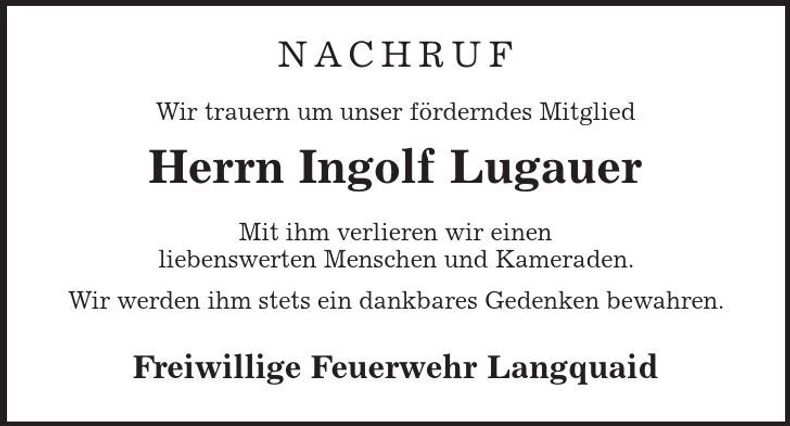 Traueranzeige Ingolf Lugauer