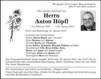 Traueranzeige Anton Höpfl