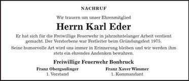 Traueranzeige Karl Eder