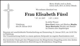 Traueranzeige Elisabeth Füssl