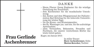 Traueranzeige Gerlinde Aschenbrenner