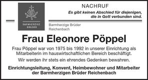 Traueranzeige Eleonore Pöppel