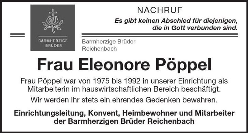Traueranzeige Eleonore Pöppel