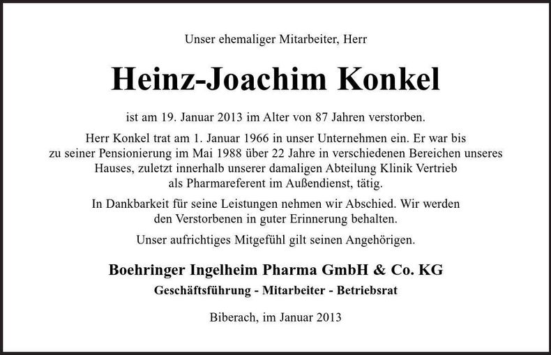 Traueranzeige Heinz-Joachim Konkel