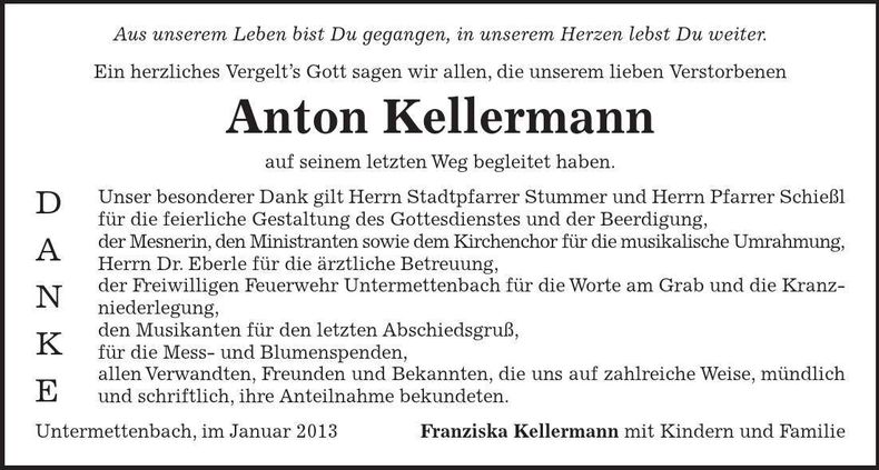 Traueranzeige Anton Kellermann